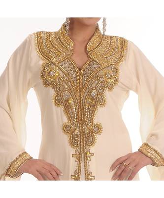 Cream georgette embroidered zari work islamic-kaftans 3