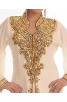Cream georgette embroidered zari work islamic-kaftans