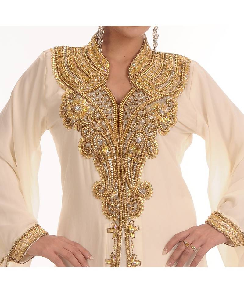 Cream georgette embroidered zari work islamic-kaftans