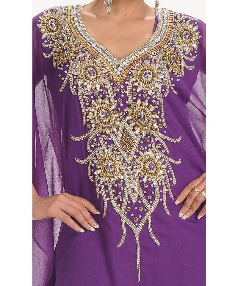 Purple georgette embroidered zari work islamic-kaftans