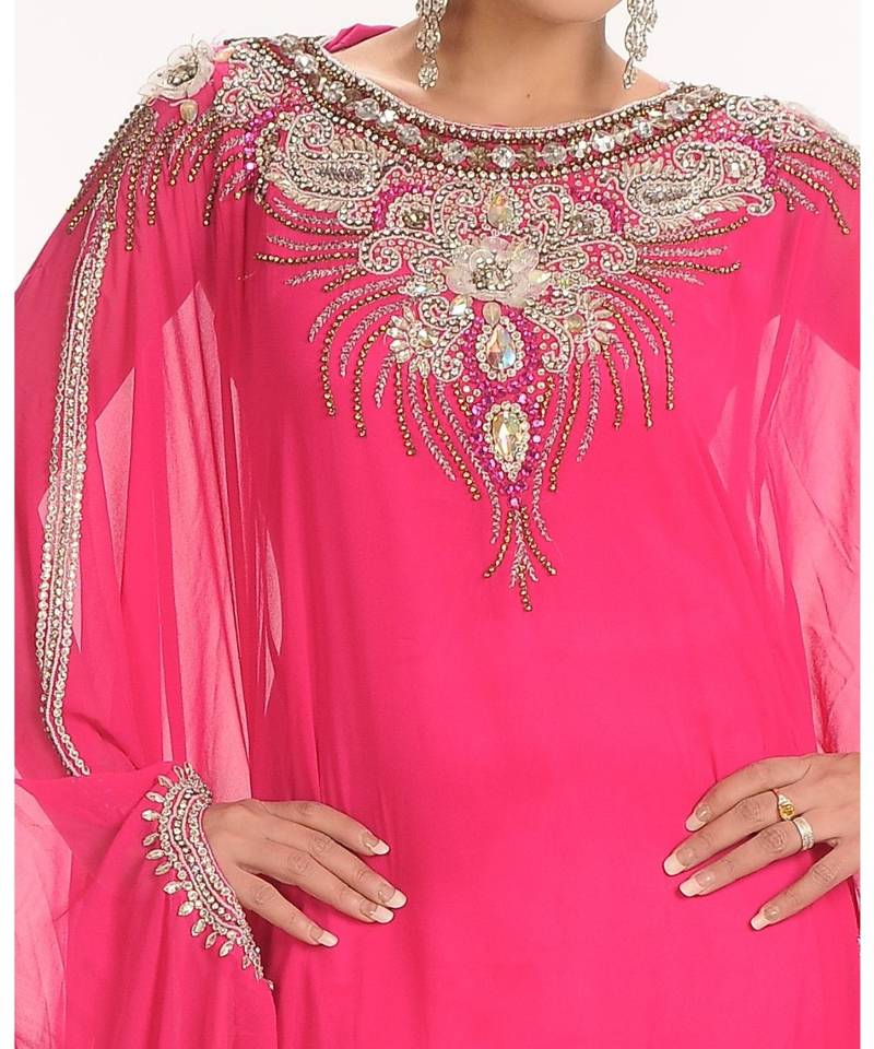 pink georgette embroidered zari work islamic-kaftans