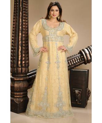 beige georgette embroidered zari work islamic-kaftans 1