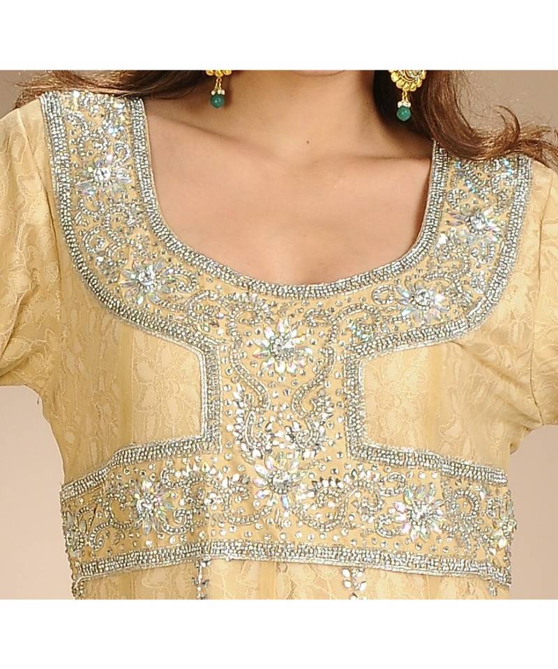 beige georgette embroidered zari work islamic-kaftans