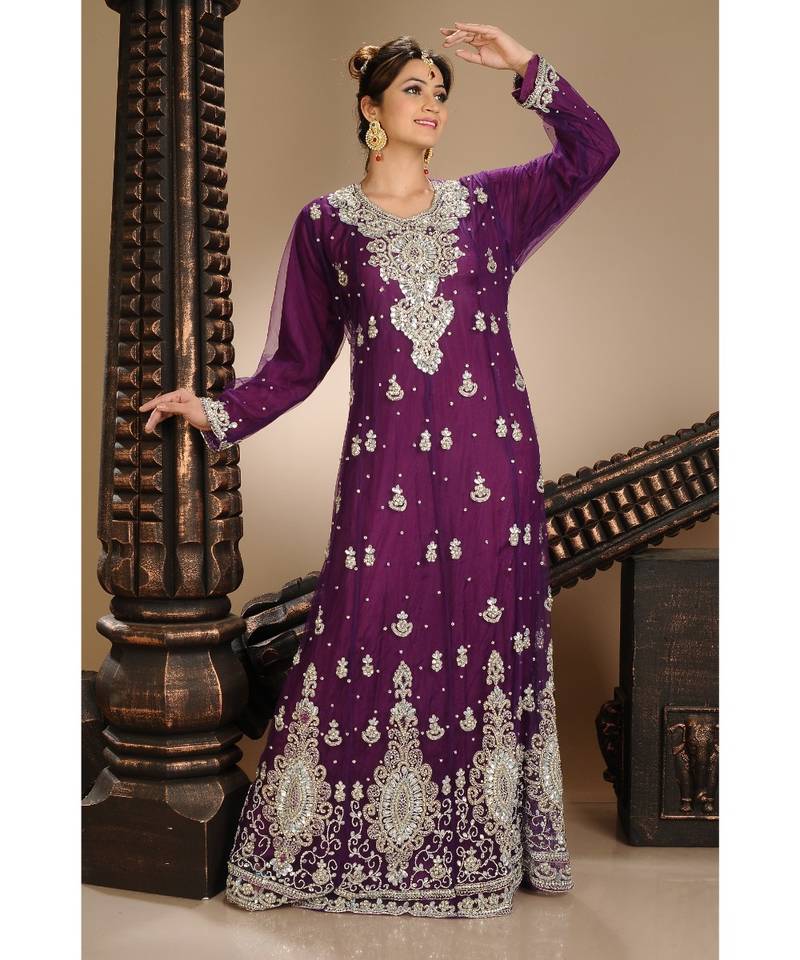 purple georgette embroidered zari work islamic-kaftans
