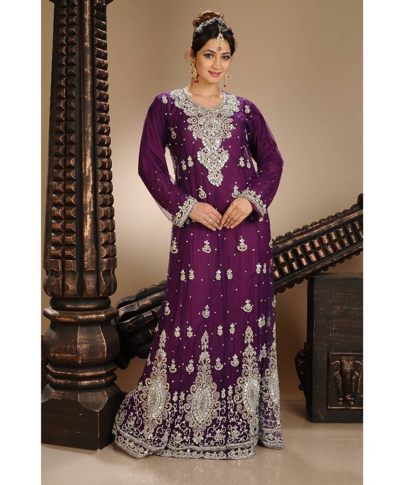 purple georgette embroidered zari work islamic-kaftans