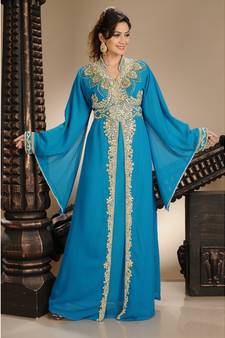 turquoise georgette embroidered zari work islamic-kaftans