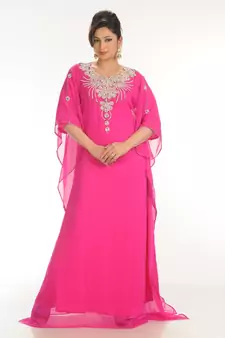 pink georgette embroidered zari work islamic-kaftans