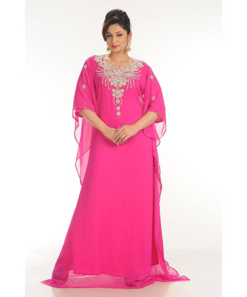 pink georgette embroidered zari work islamic-kaftans