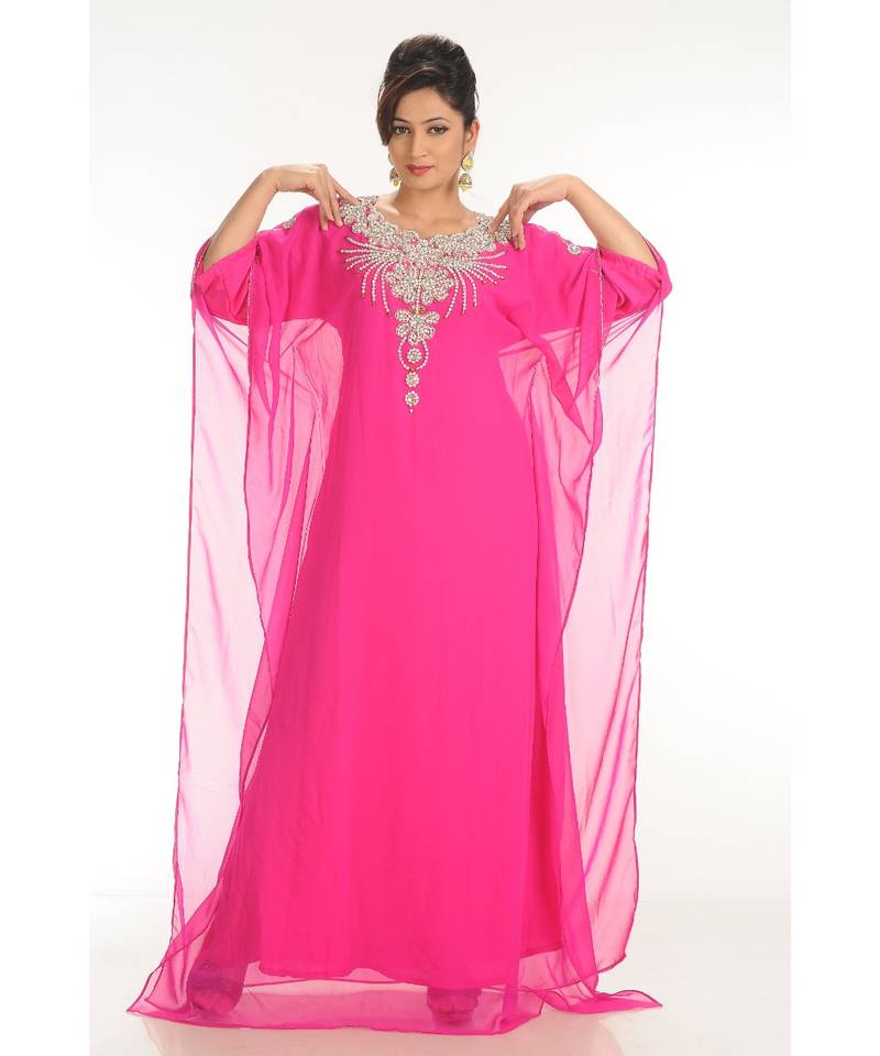 pink georgette embroidered zari work islamic-kaftans