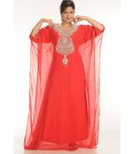 Red georgette embroidered zari work islamic-kaftans
