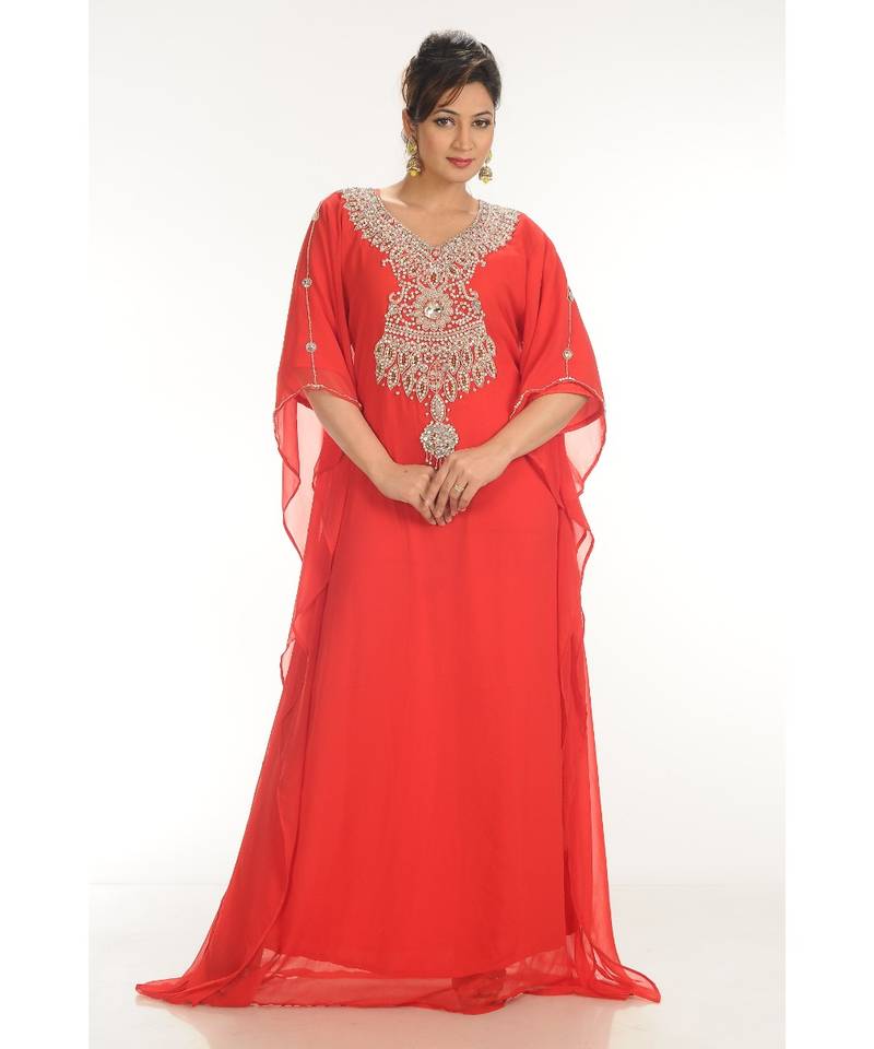Red georgette embroidered zari work islamic-kaftans