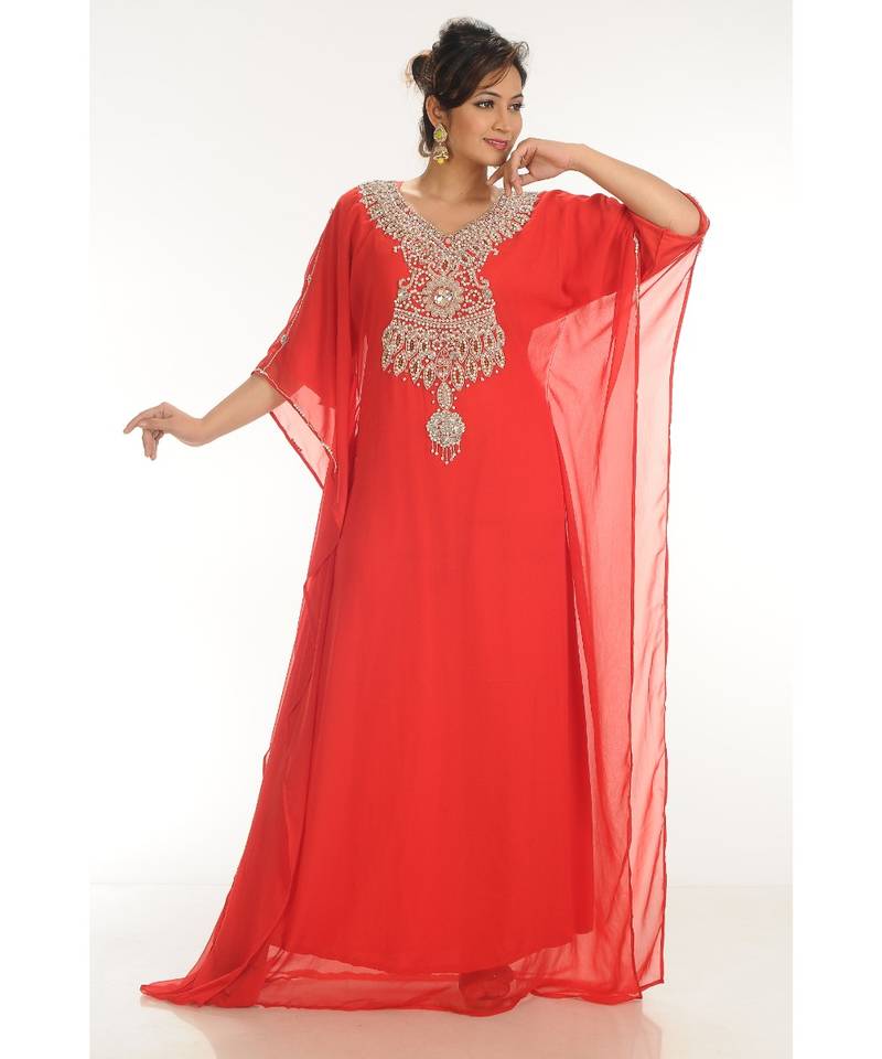 Red georgette embroidered zari work islamic-kaftans
