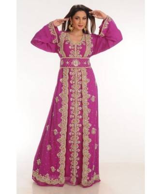 Magenta georgette embroidered zari work islamic-kaftans 1