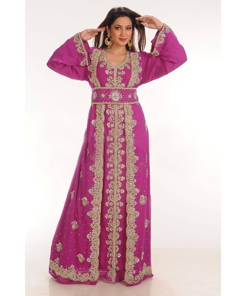 Magenta georgette embroidered zari work islamic-kaftans