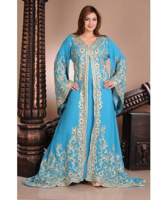 blue georgette embroidered zari work islamic-kaftans 1