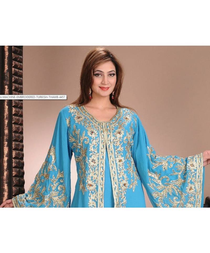 blue georgette embroidered zari work islamic-kaftans