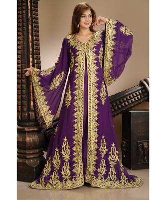 purple georgette embroidered zari work islamic-kaftans 2