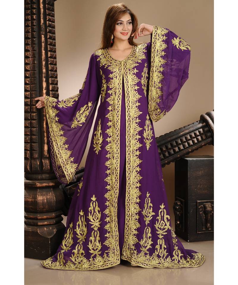 purple georgette embroidered zari work islamic-kaftans