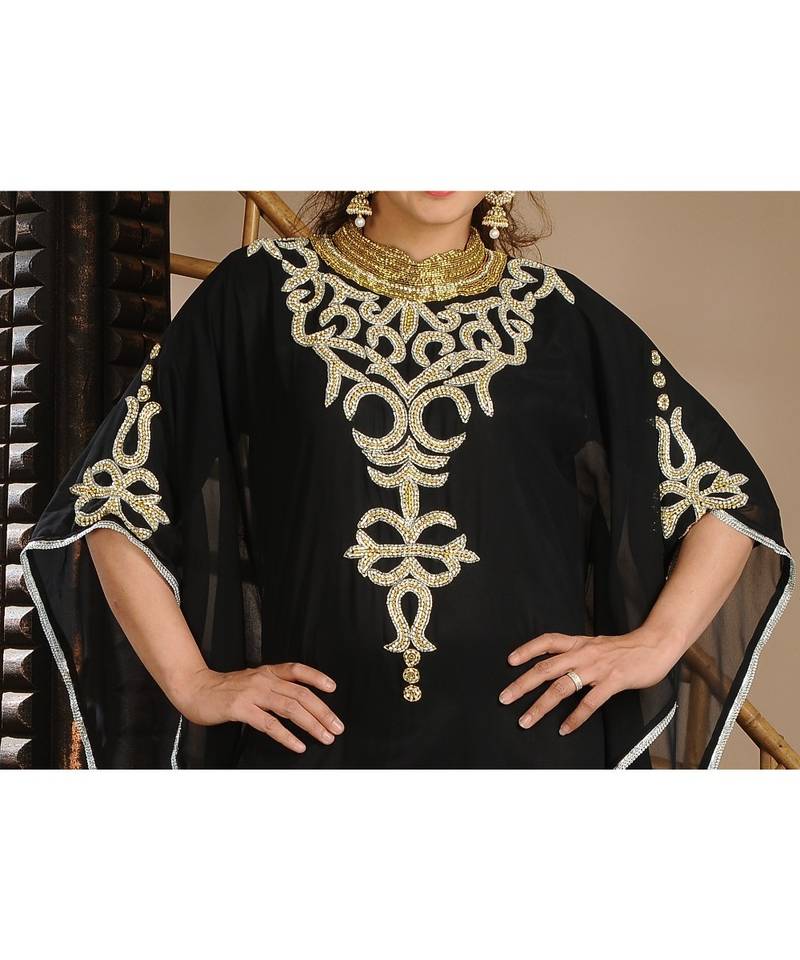 Black georgette embroidered zari work islamic-kaftans