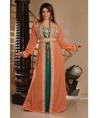 orange georgette embroidered zari work islamic-kaftans 1