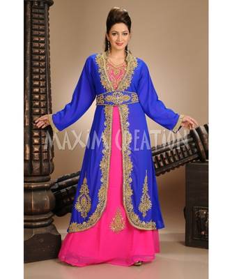 royal-blue georgette embroidered zari work islamic-kaftans 1