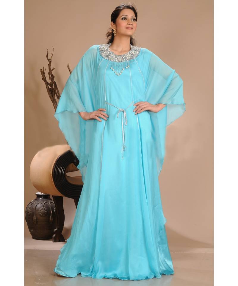 blue georgette embroidered zari work islamic-kaftans