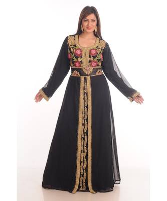 Black georgette embroidered zari work islamic-kaftans 1