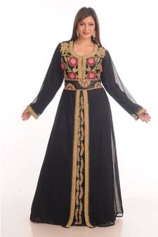 Black georgette embroidered zari work islamic-kaftans