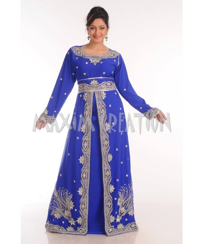 royal-blue georgette embroidered zari work islamic-kaftans