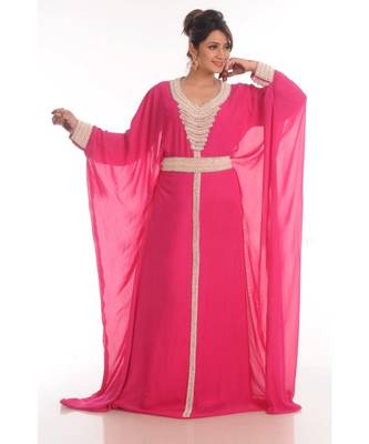Pink georgette embroidered zari work islamic-kaftans 1