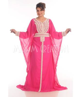 Pink georgette embroidered zari work islamic-kaftans 1