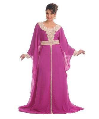 Magenta georgette embroidered zari work islamic-kaftans 1