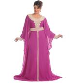 Magenta georgette embroidered zari work islamic-kaftans