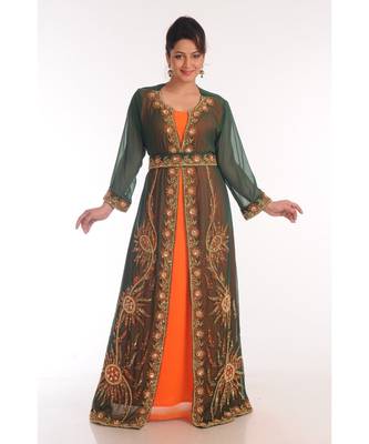 green georgette embroidered zari work islamic-kaftans 1