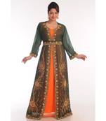 green georgette embroidered zari work islamic-kaftans
