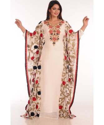 Cream georgette embroidered zari work islamic-kaftans 1