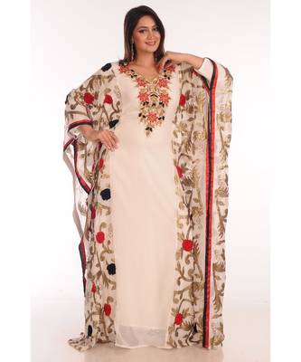 Cream georgette embroidered zari work islamic-kaftans 2