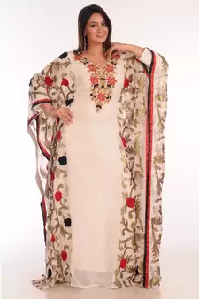 Cream georgette embroidered zari work islamic-kaftans