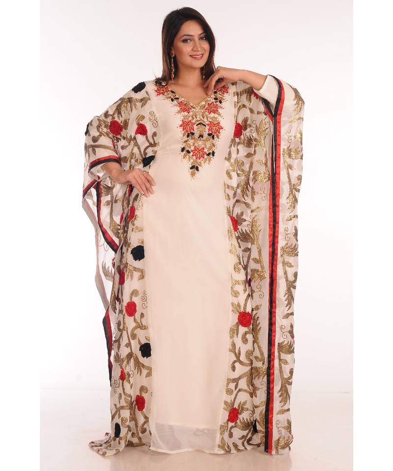 Cream georgette embroidered zari work islamic-kaftans