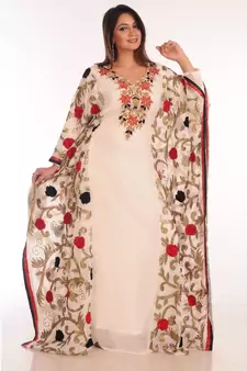 Cream georgette embroidered zari work islamic-kaftans