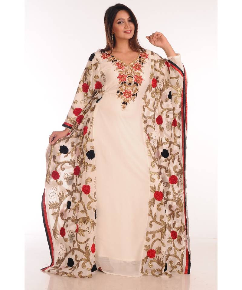 Cream georgette embroidered zari work islamic-kaftans