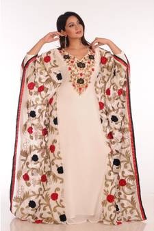 Cream georgette embroidered zari work islamic-kaftans