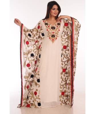 Cream georgette embroidered zari work islamic-kaftans 2
