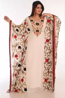 Cream georgette embroidered zari work islamic-kaftans