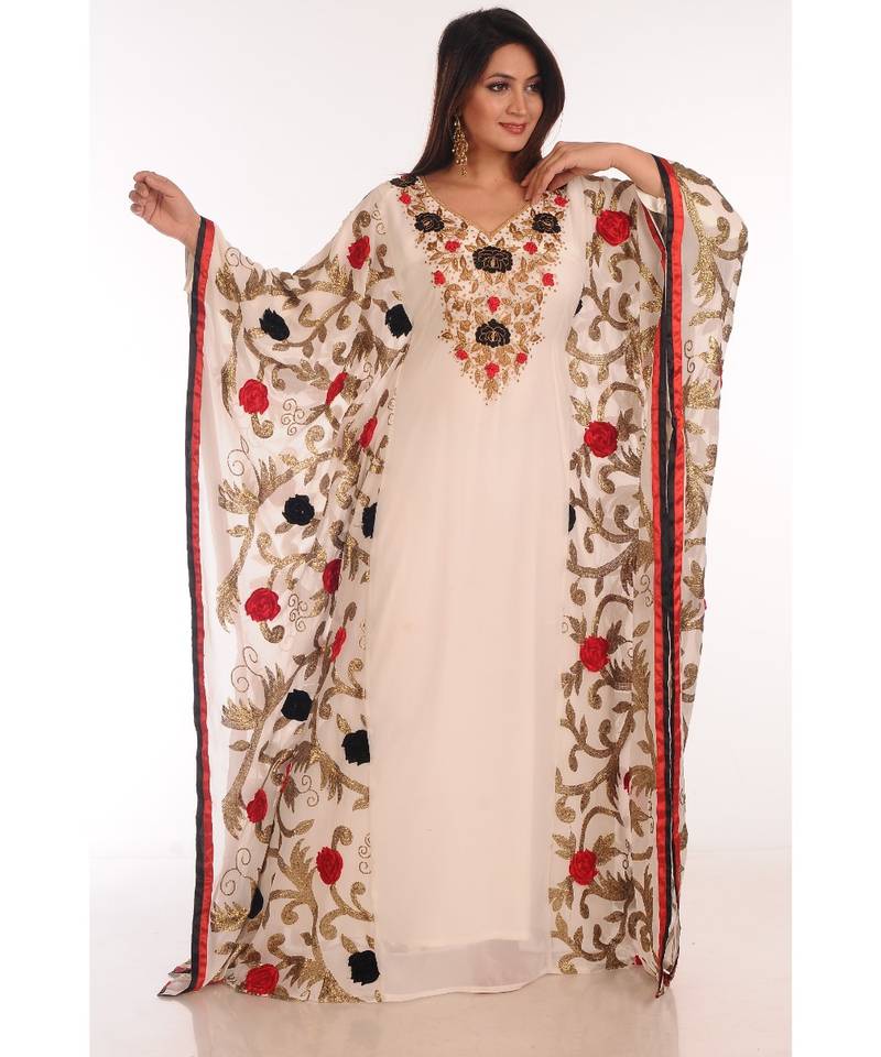 Cream georgette embroidered zari work islamic-kaftans