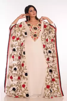 Cream georgette embroidered zari work islamic-kaftans