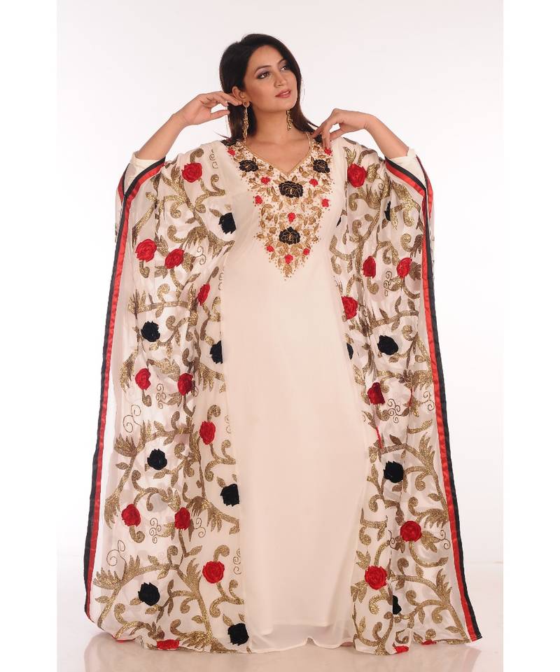 Cream georgette embroidered zari work islamic-kaftans