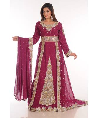 Maroon georgette embroidered zari work islamic-kaftans 1