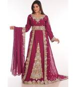 Maroon georgette embroidered zari work islamic-kaftans