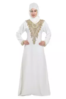 Cream georgette embroidered zari work islamic-kaftans